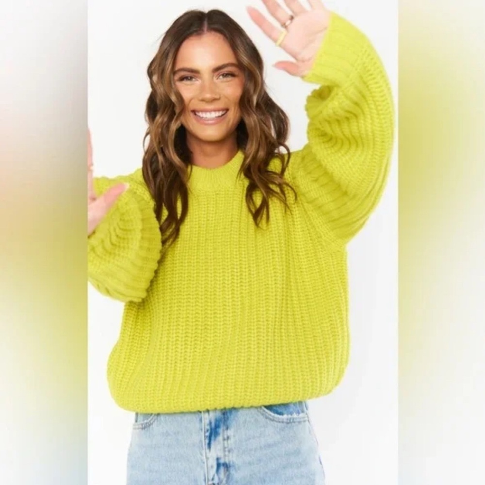 Show Me Your Mumu Sweater Bailey Green Cable Knit Crewneck Various Sizes NWT - Picture 1 of 10